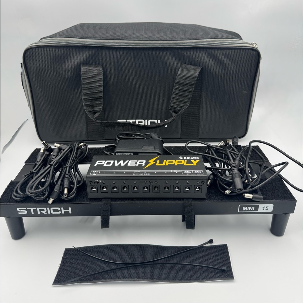 Donner DP-1 Guitar Pedal Power Supply + Strich Mini 15 Pedalboard & Cables & Bag